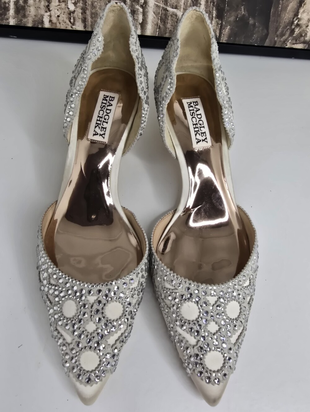 Badgley Mischka Ivory Ginny Rhinestone Pumps Sz 7 - Picture 5 of 12